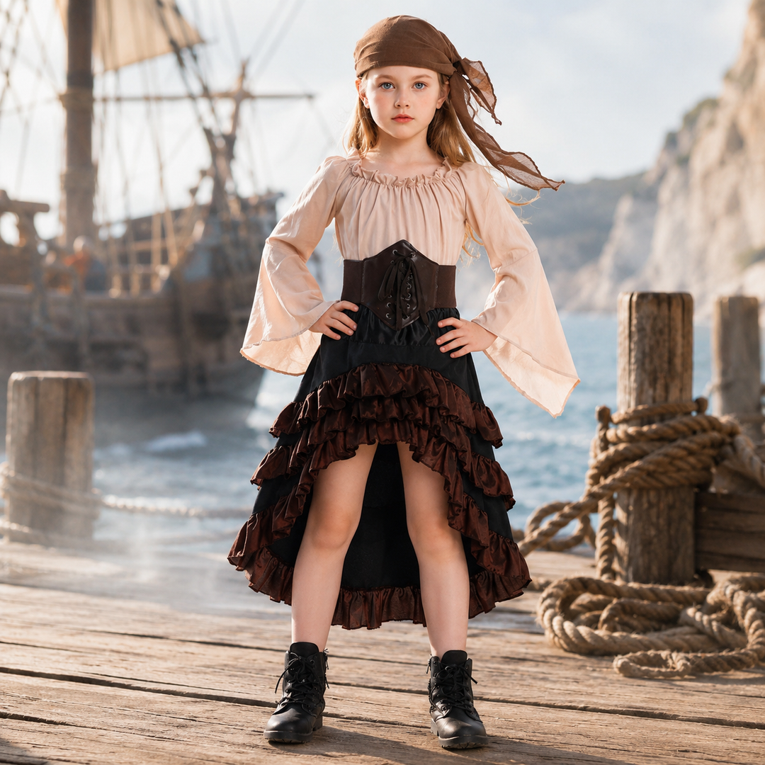 Girls Pirate Ruffle Skirt Halloween Costume Dress