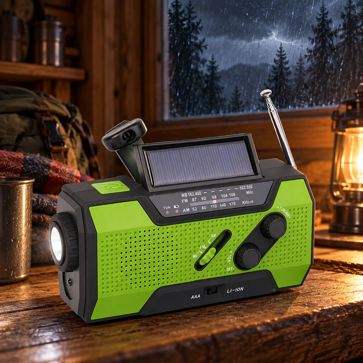 Emergency Weather Radio 5 Way Power Solar Crank AAA 2000mAh Flashlight