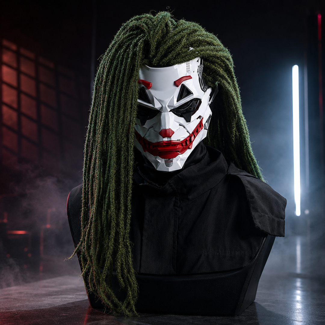Clown Mask with Wig Cyberpunk Style Halloween Cosplay Accessory