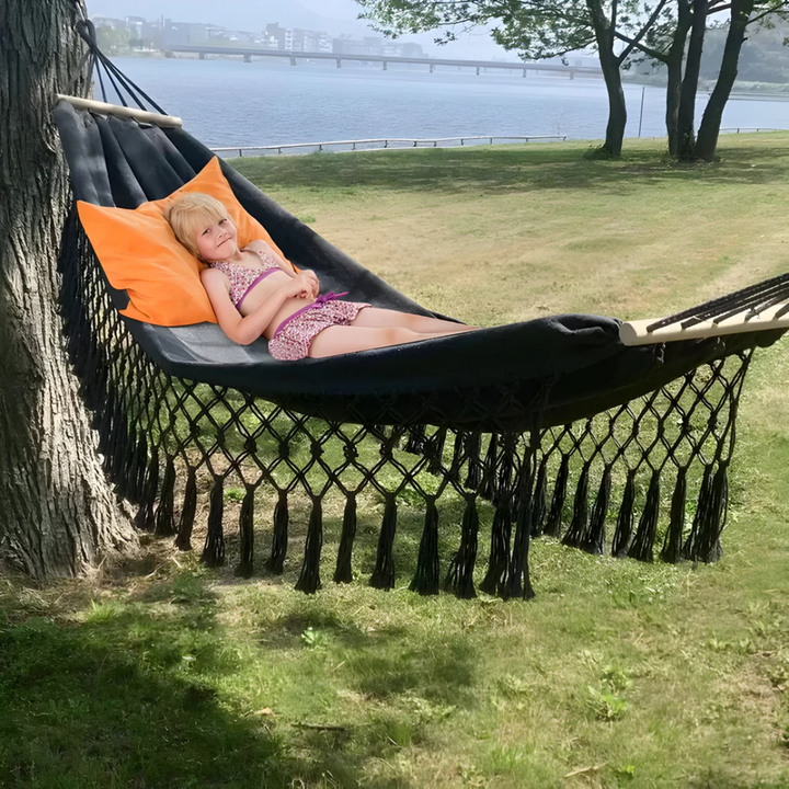 Hammock with Wooden Spreader Bars Indoor Outdoor Hanging Bed