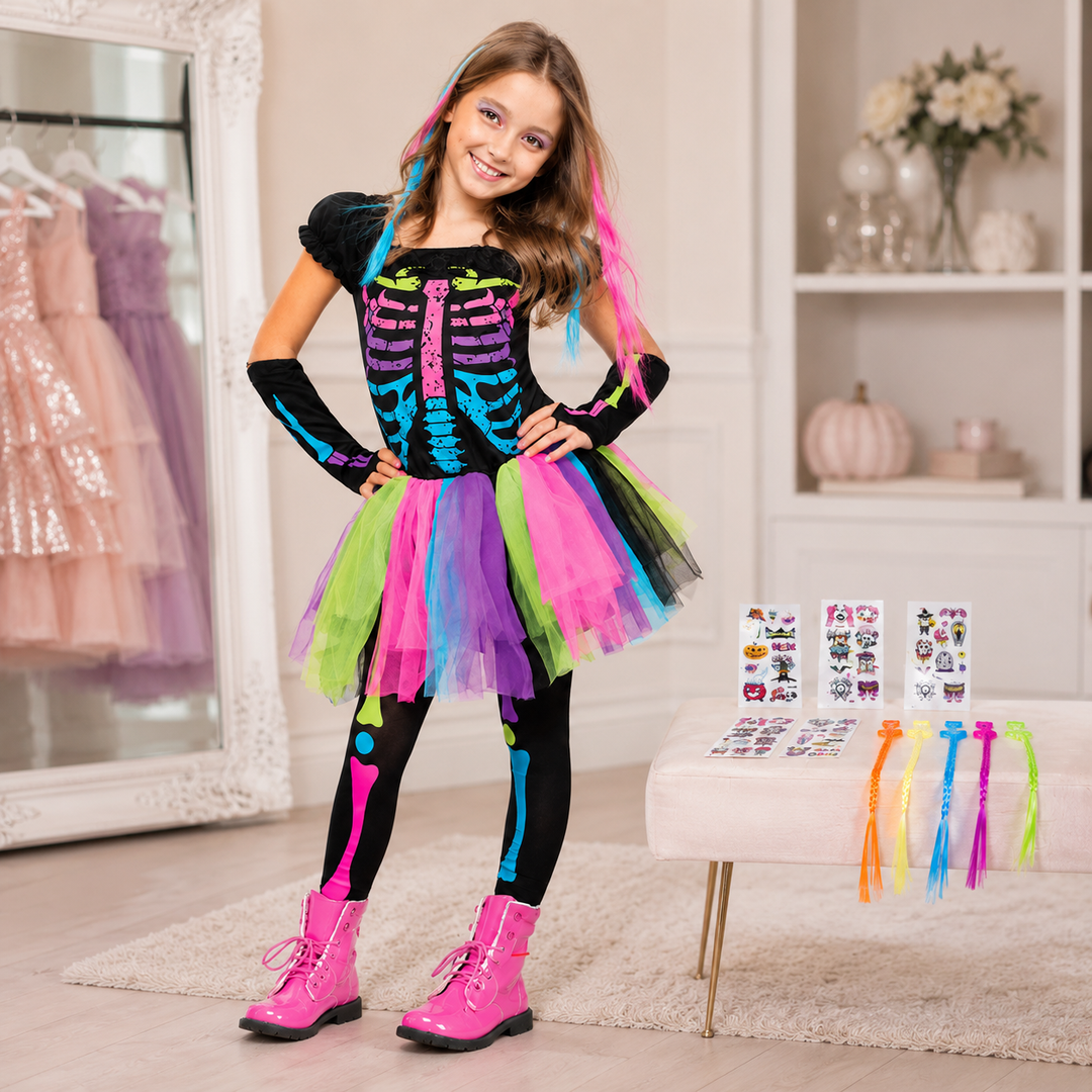 Girls Skeleton Tutu Dress Halloween Costume Skirt Dress