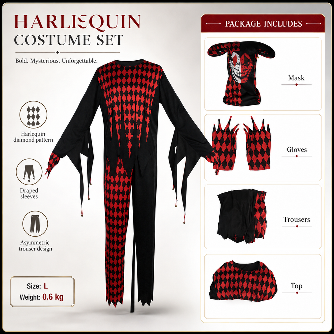 Evil Jester Hooded Mask Halloween Costume Set