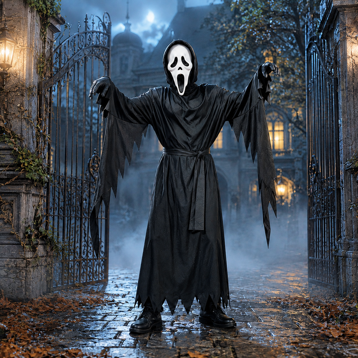 Hooded Robe Halloween Costume with Ghostface Mask and Hood