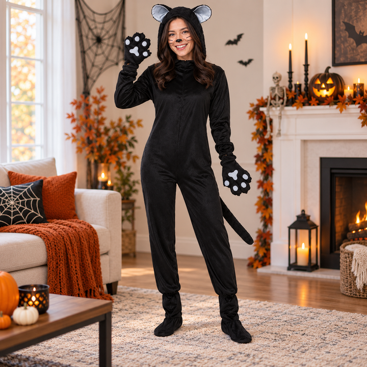 Couples Halloween Cat Bodysuit Costume Family Cosplay Set