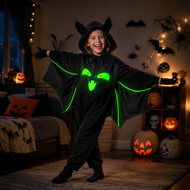 Kids Bat Wing Halloween Costume with Glow Face Mask
