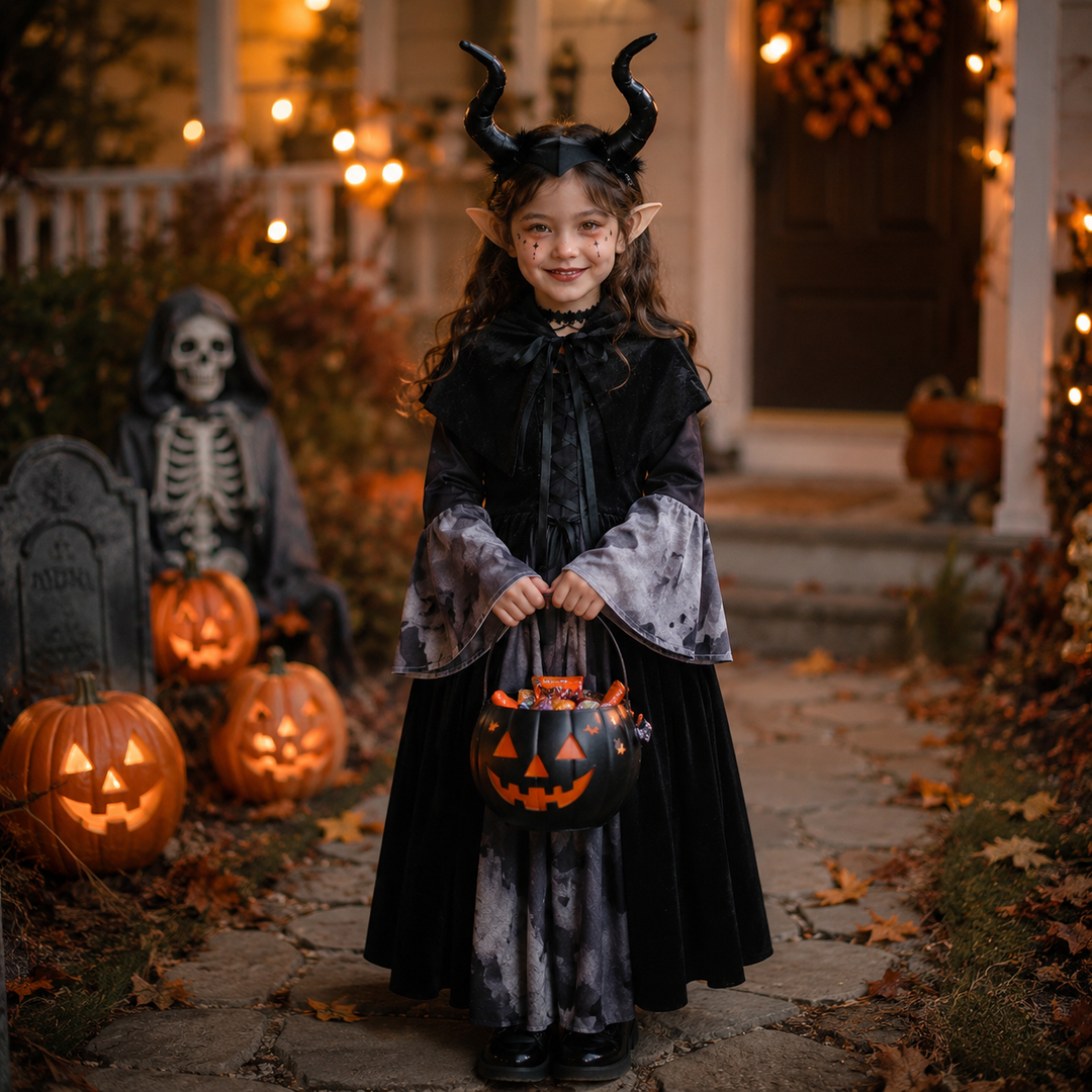 Girls Halloween Witch Vampire Skeleton Costume Dress Set