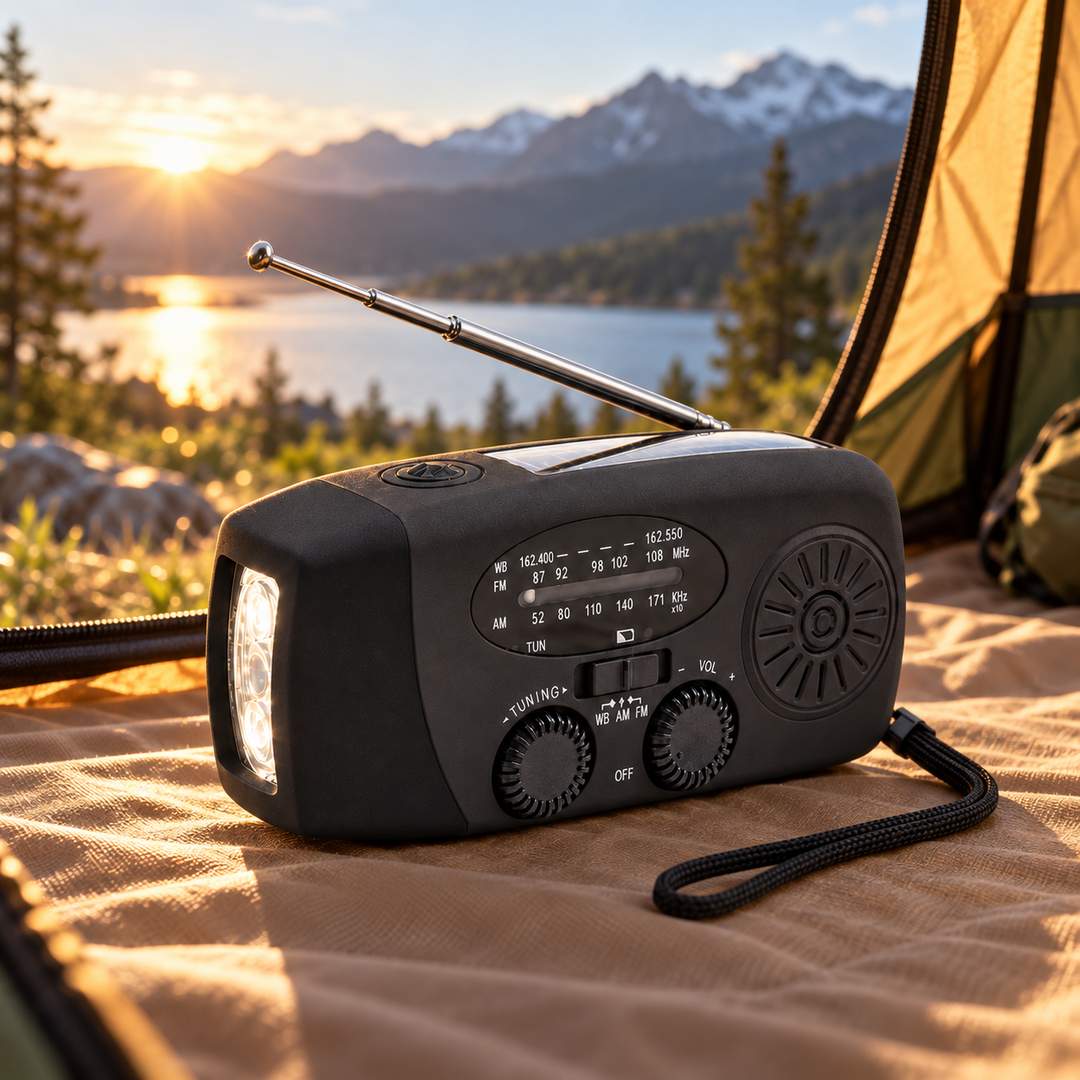Hand Crank Solar Emergency Radio Power Bank LED Flashlight Wrist Strap