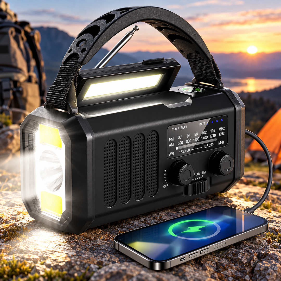 Emergency Radio 10000mAh Power Bank Crank Solar Compass Reading Light