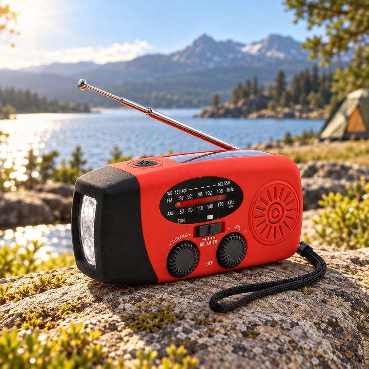 Hand Crank Solar Emergency Radio Power Bank LED Flashlight Wrist Strap