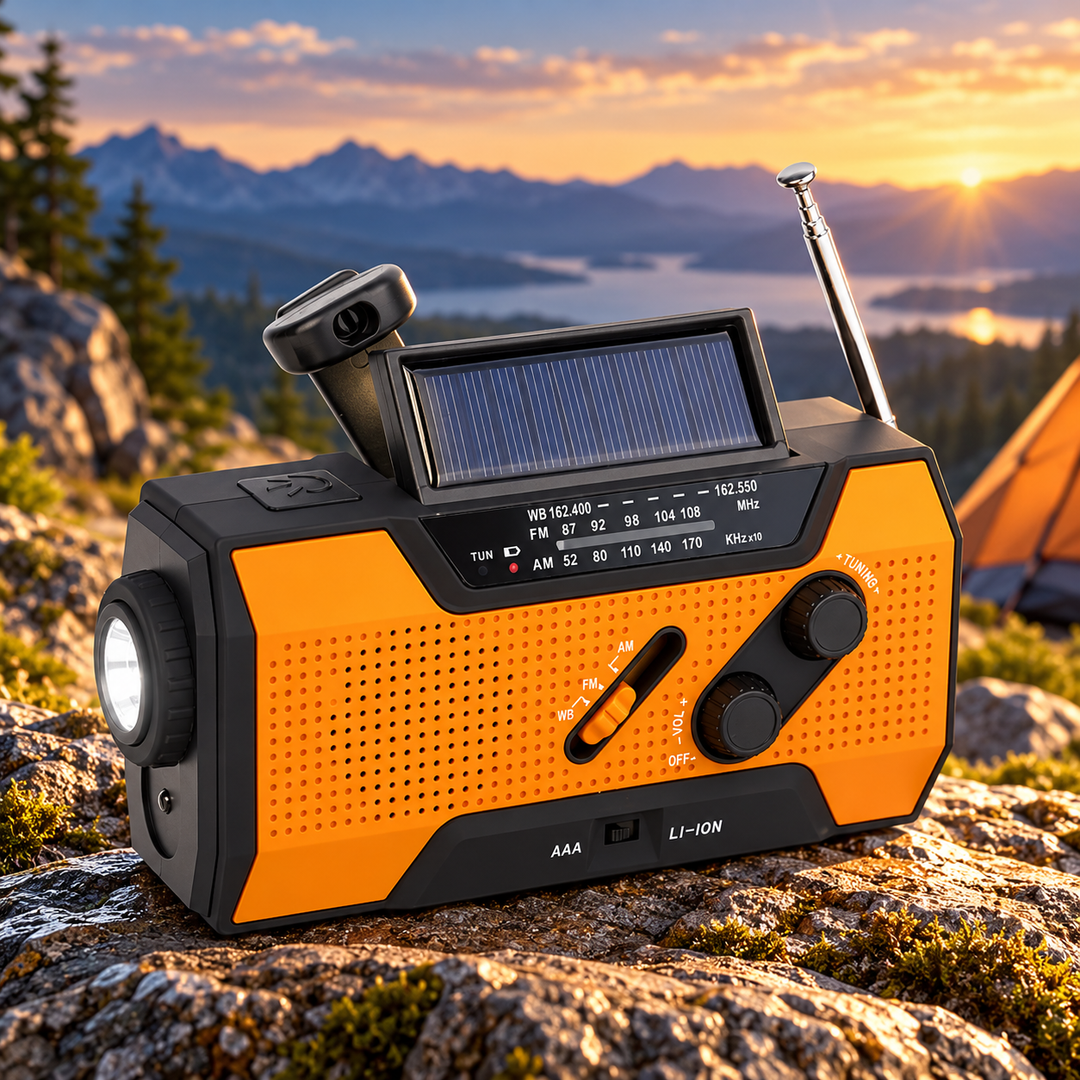 NOAA Weather Radio 5 Way Power Crank Solar AAA Power Bank Flashlight