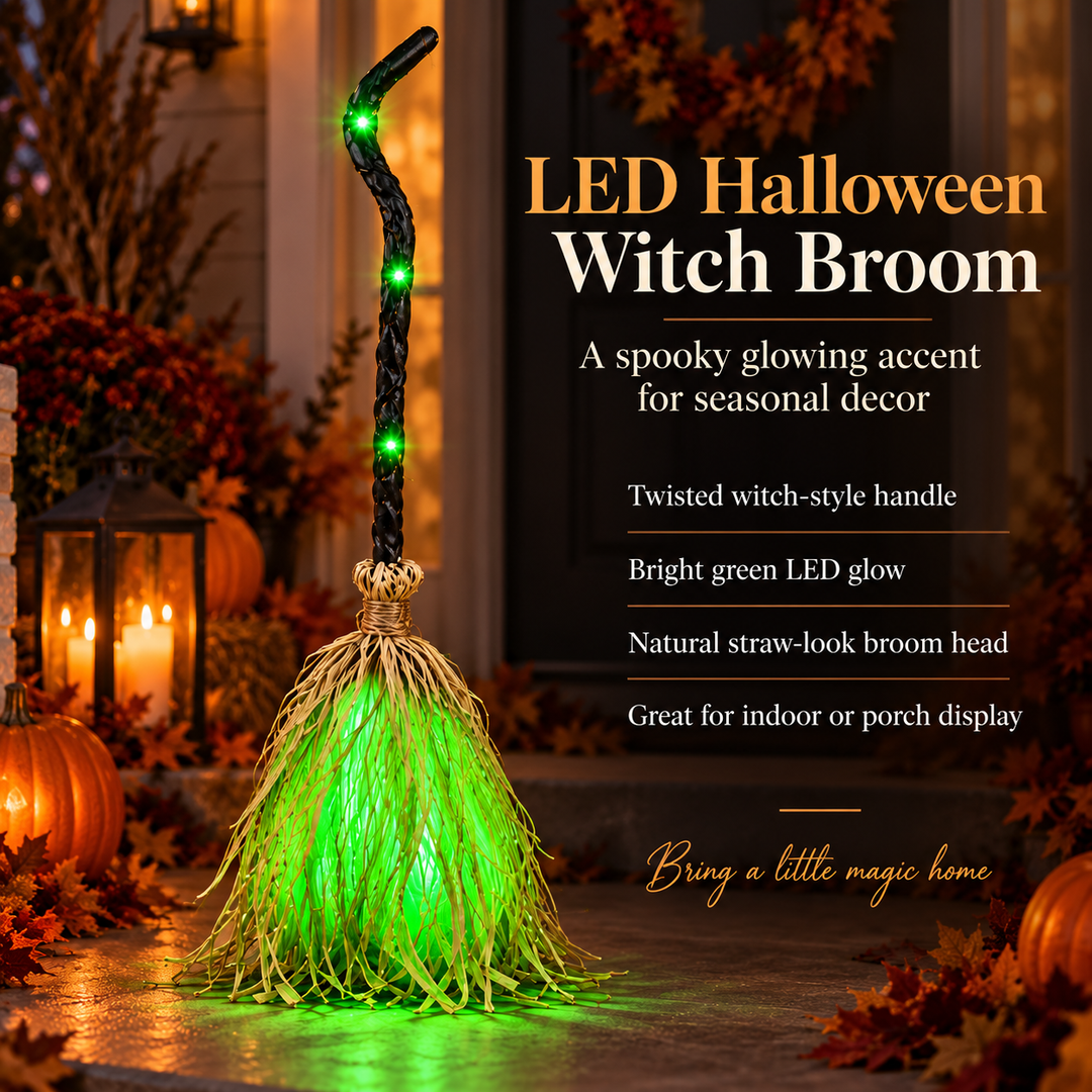 Animated Light Up Halloween Witch Broom Prop Decoration
