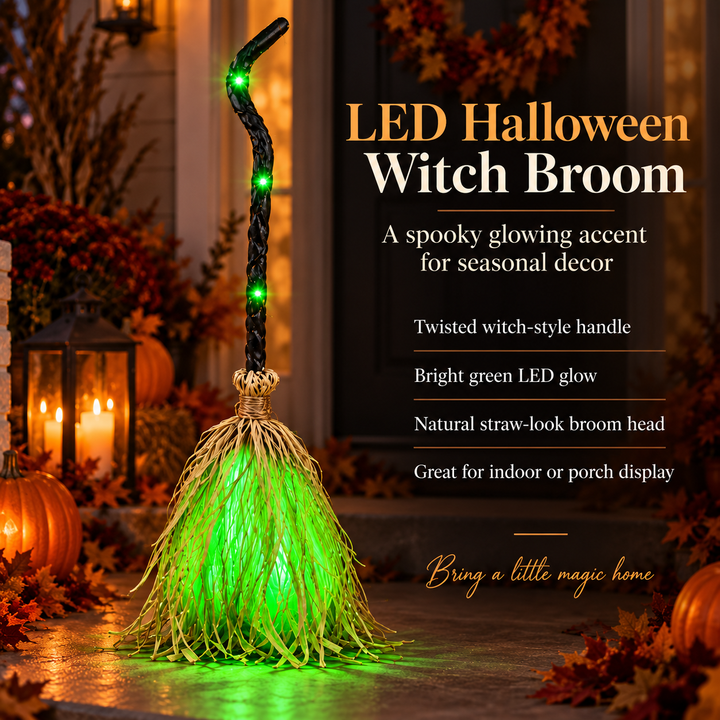 Animated Light Up Halloween Witch Broom Prop Decoration