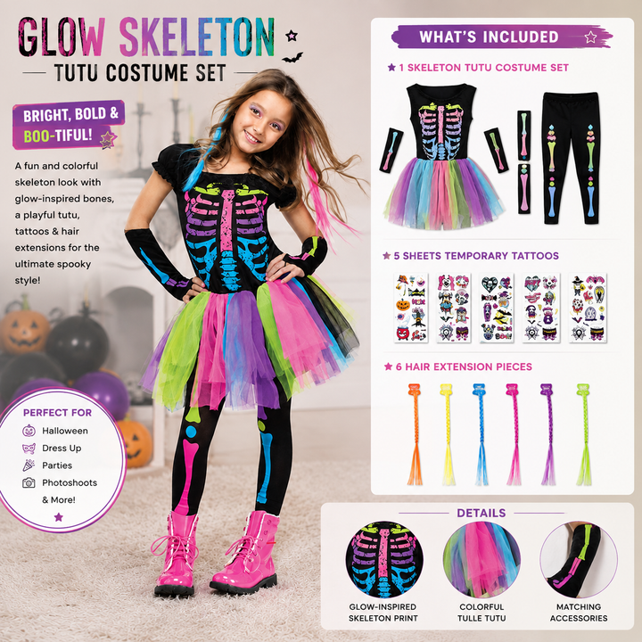 Girls Skeleton Tutu Dress Halloween Costume Skirt Dress