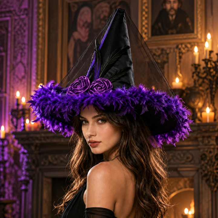 Witch Hat Halloween Costume Accessory Feather Pointed Hat