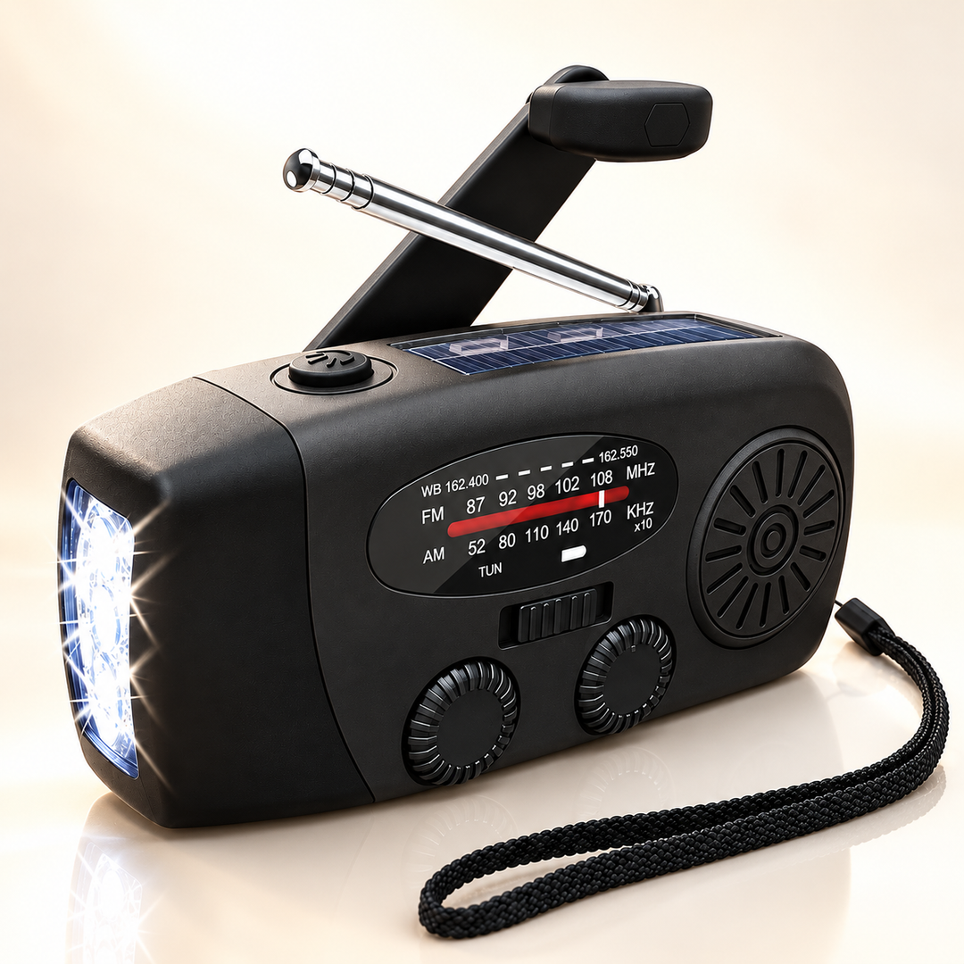 Hand Crank Emergency Radio Solar USB 2000mAh Power Bank LED Flashlight