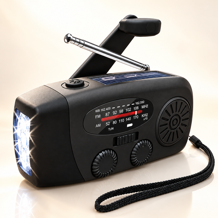 Hand Crank Emergency Radio Solar USB 2000mAh Power Bank LED Flashlight
