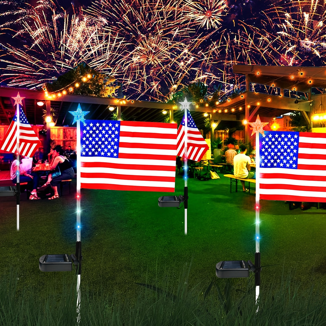 3-Pack Solar American Flag Outdoor Garden Landscape Lights