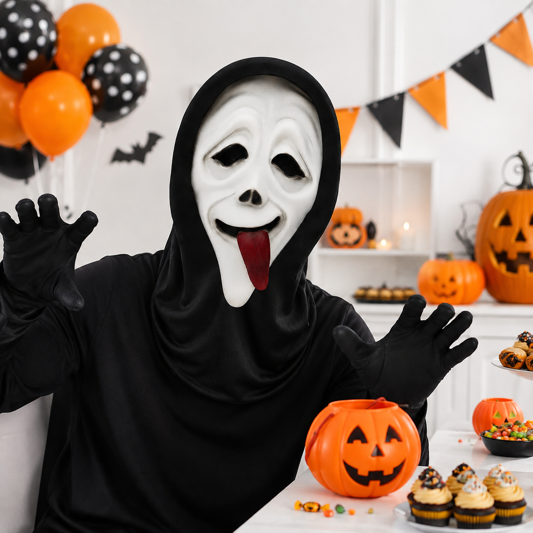 Ghostface Scream Halloween Costume Mask with Mesh Eyes