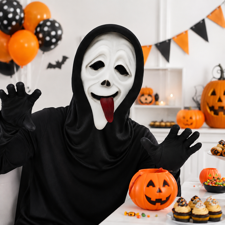 Ghostface Scream Halloween Costume Mask with Mesh Eyes