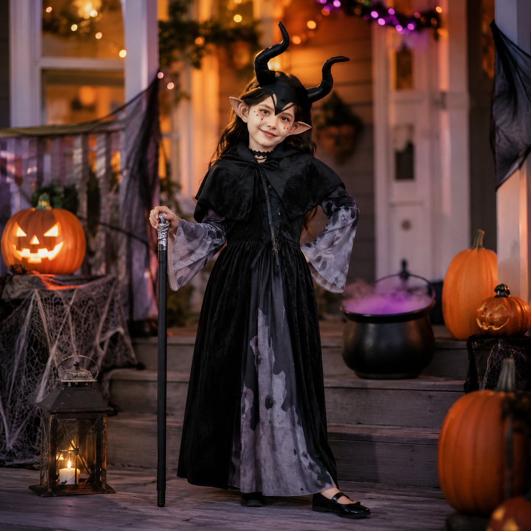 Girls Halloween Witch Vampire Skeleton Costume Dress Set