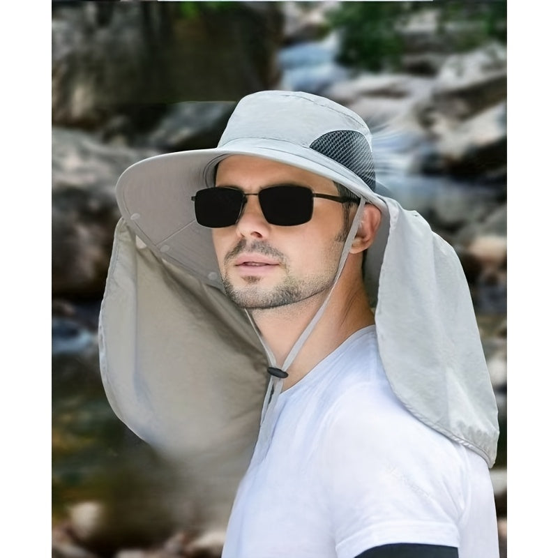Wide Brim Bucket Hat with Neck Flap and Clip Buttons for Men and Women