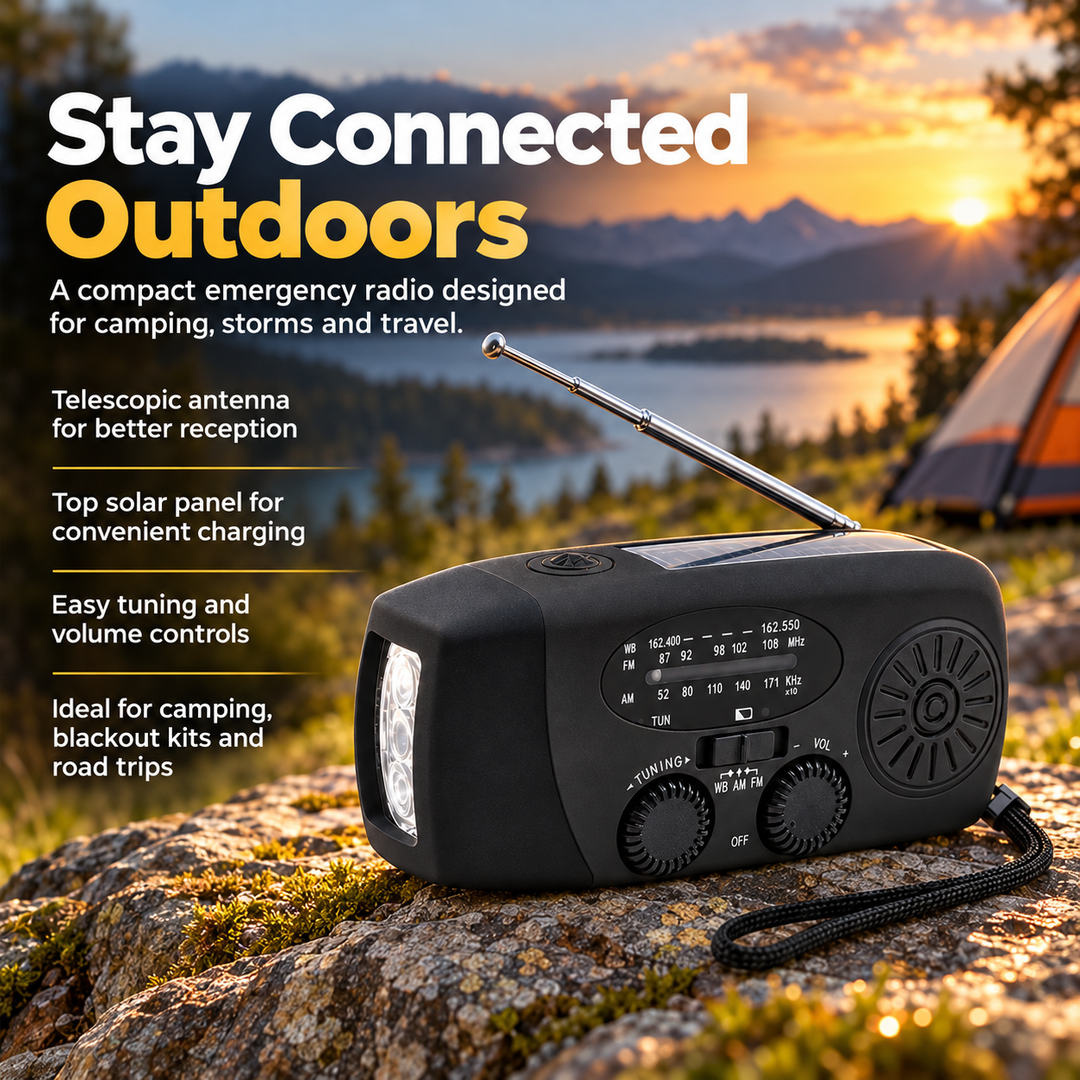 Hand Crank Solar Emergency Radio Power Bank LED Flashlight Wrist Strap