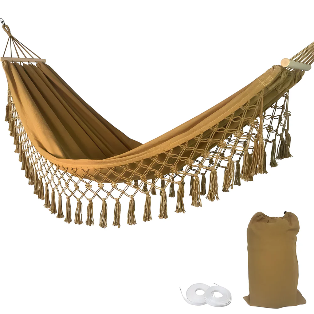 Hammock with Wooden Spreader Bars Indoor Outdoor Hanging Bed
