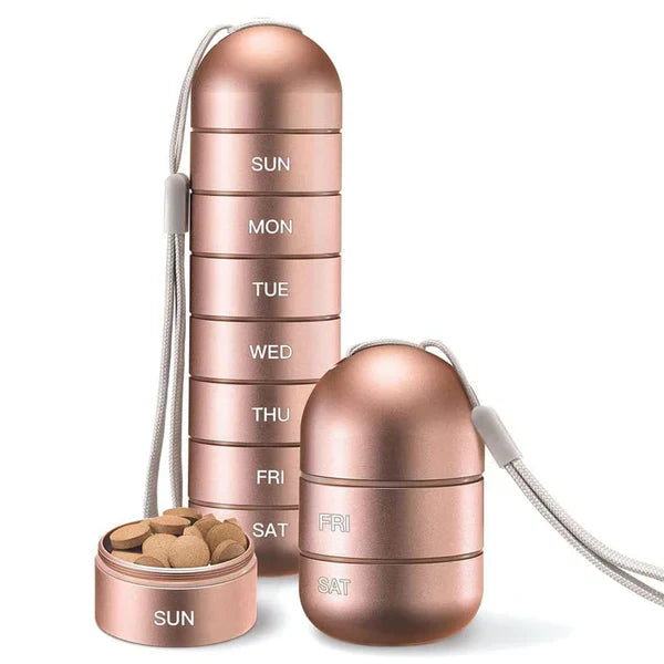 7 Day Aluminum Portable Pill Organizer Box Travel Medicine Container