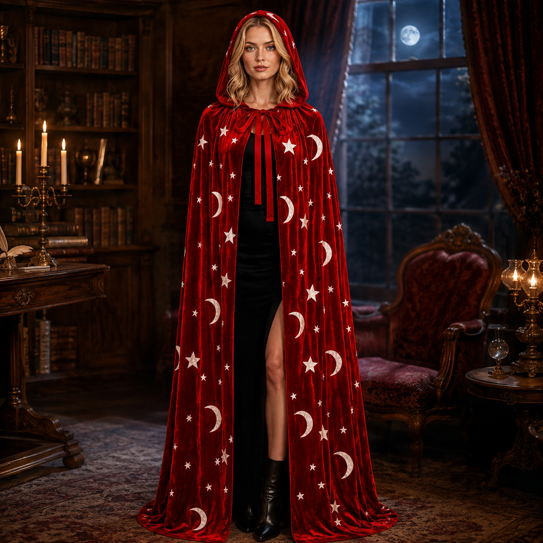 Velvet Cape Wizard Costume Star Moon Halloween Cape