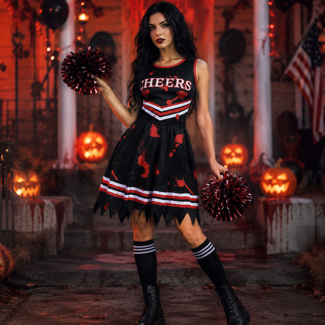 Kids Zombie Cheerleader Costume Halloween Cosplay Party Set