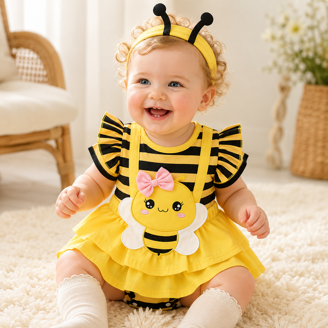 Baby Bee Romper Costume with Antenna Headband Set for Baby Photo Prop