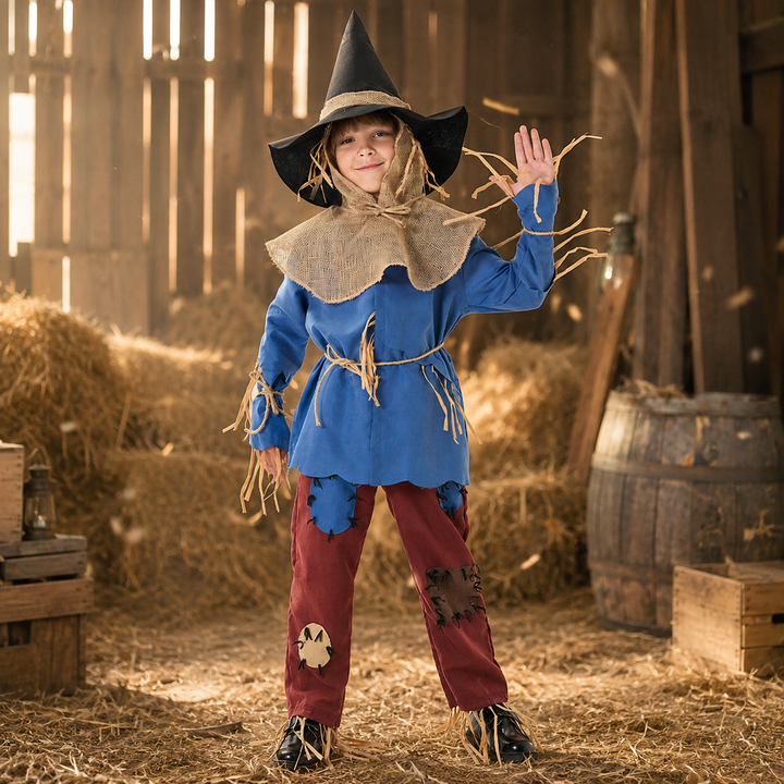 Kids Scarecrow Costume with Hat and Burlap Collar Halloween Outfit