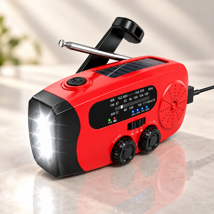 Compact Emergency Radio Hand Crank Solar USB C 2000mAh Flashlight SOS