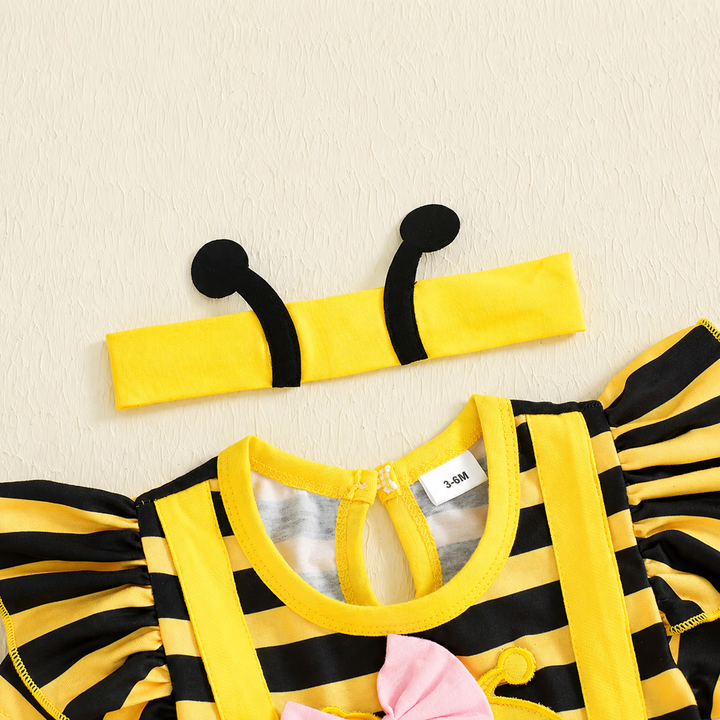 Baby Bee Romper Costume with Antenna Headband Set for Baby Photo Prop