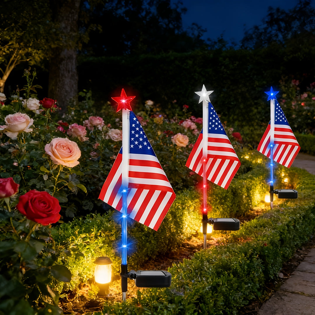 3-Pack Solar American Flag Outdoor Garden Landscape Lights