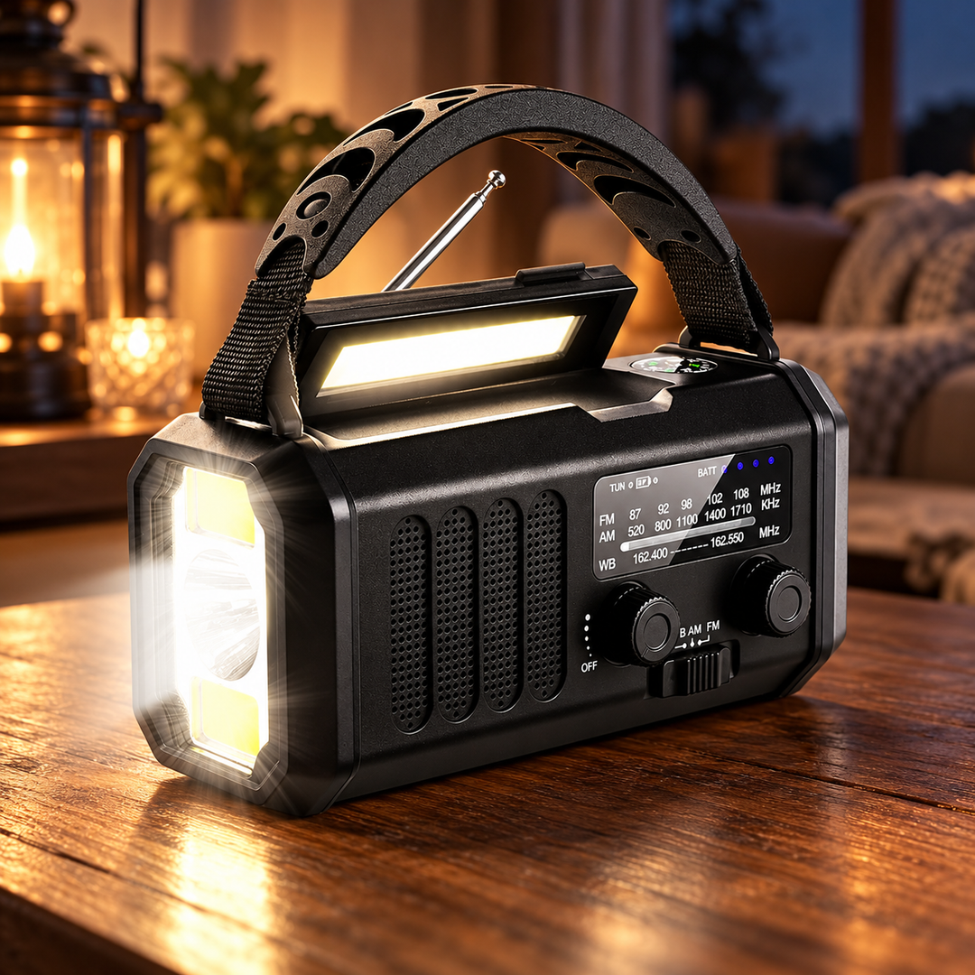 Solar Hand Crank Emergency Radio 10000mAh Power Bank USB C Flashlight
