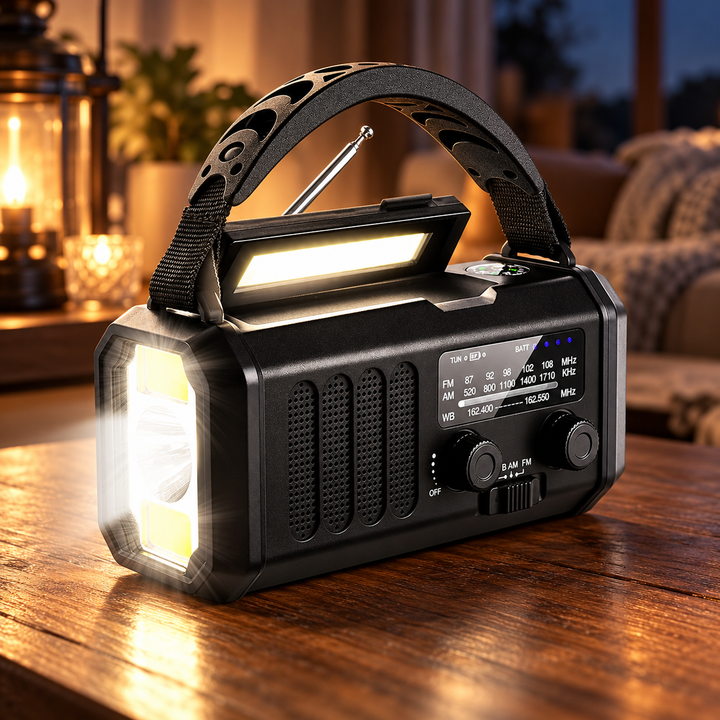 Solar Hand Crank Emergency Radio 10000mAh Power Bank USB C Flashlight