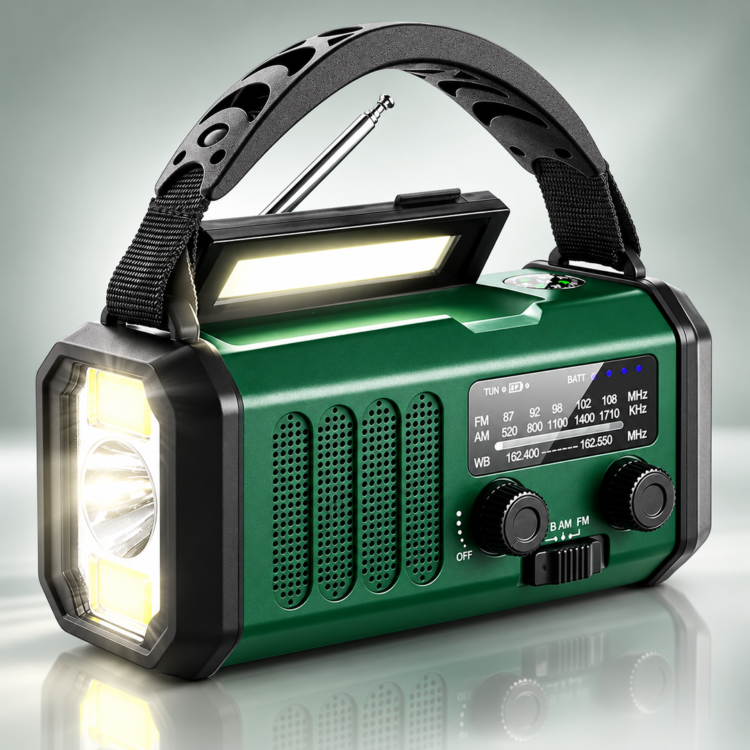 Solar Hand Crank Emergency Radio 10000mAh Power Bank USB C Flashlight