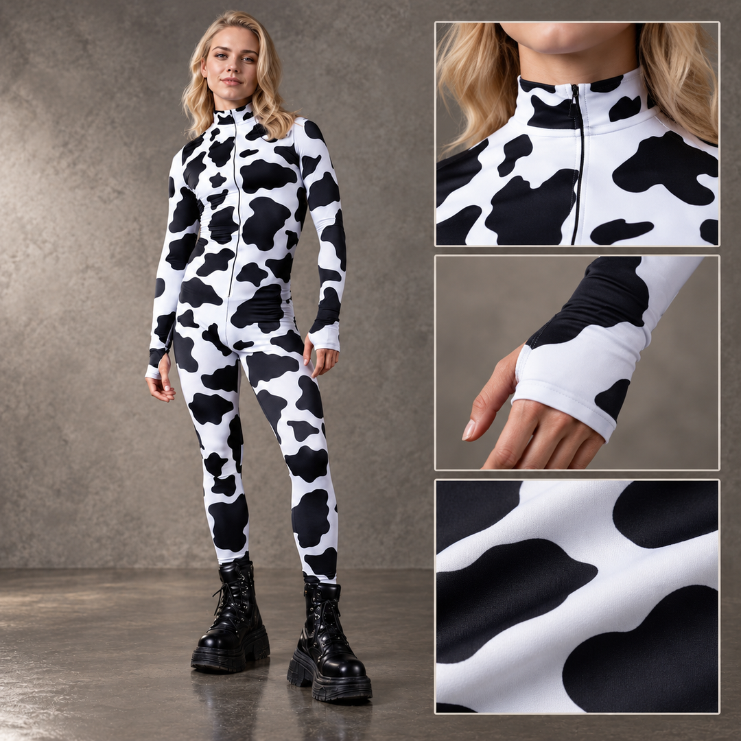 Couples Cow Print Zentai Suit Full Body Spandex Bodysuit Cosplay