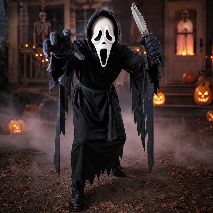 Ghostface Costume Set with Robe Mask and Dagger Halloween Costume