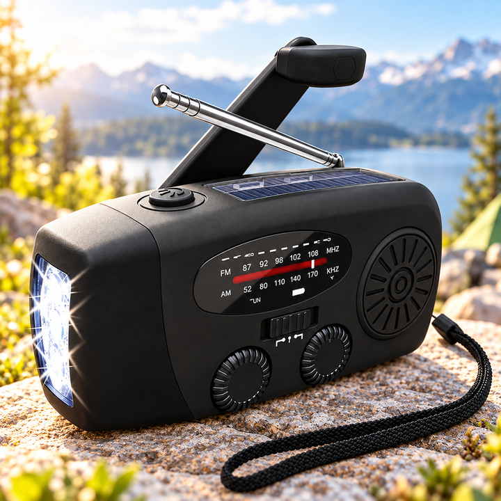 Hand Crank Emergency Radio Solar USB 2000mAh Power Bank LED Flashlight