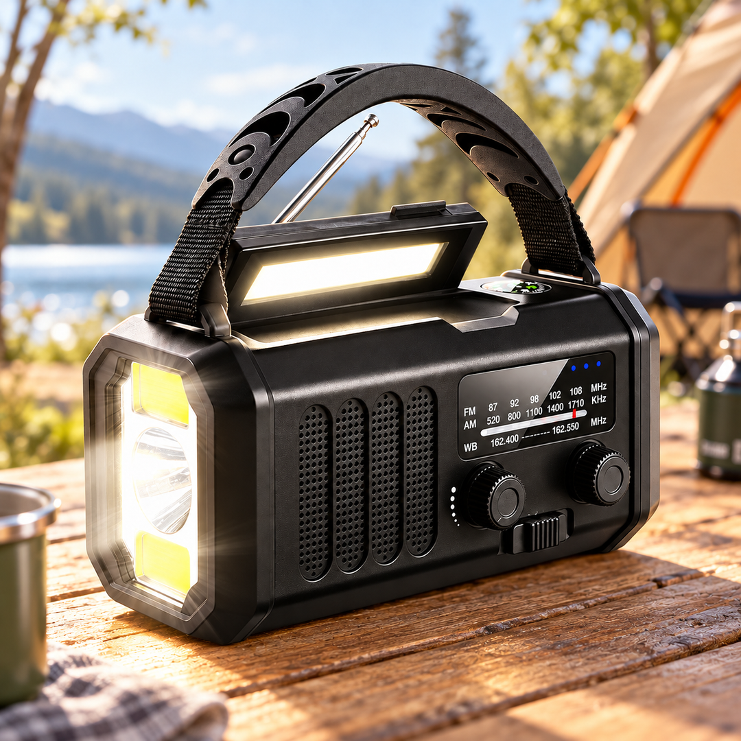 Wind Up Emergency Radio 10000mAh Solar 135lm Flashlight Reading Lamp