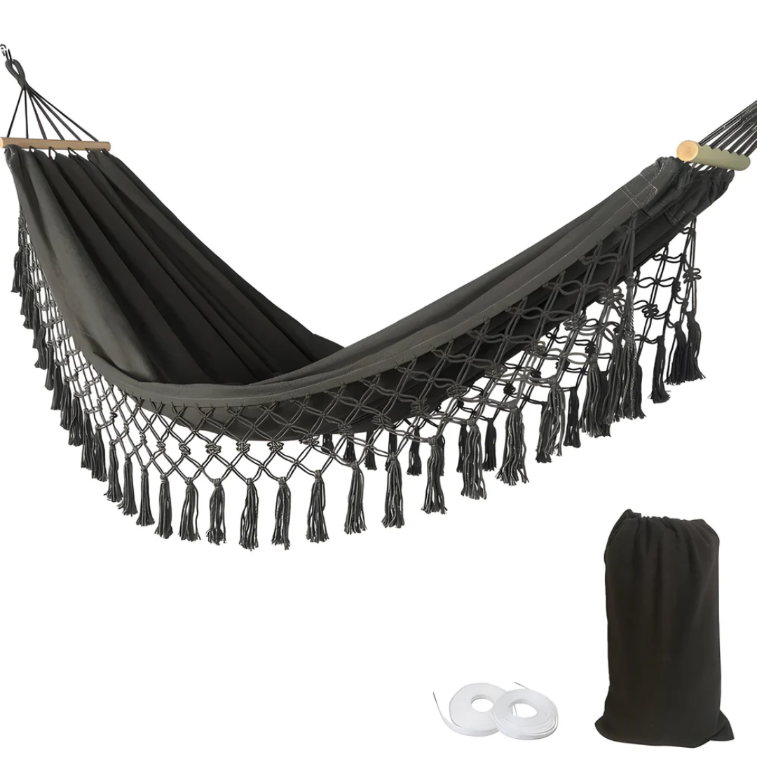 Hammock with Wooden Spreader Bars Indoor Outdoor Hanging Bed