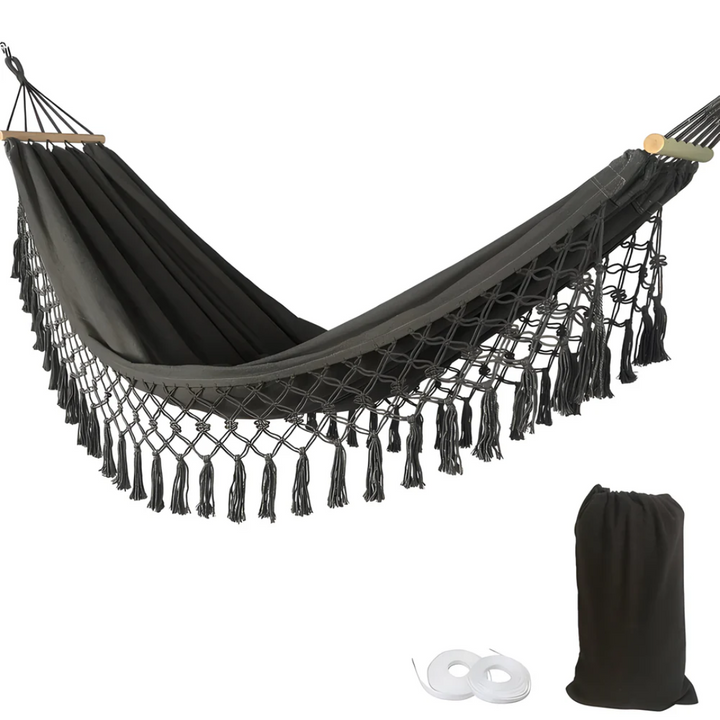 Hammock with Wooden Spreader Bars Indoor Outdoor Hanging Bed
