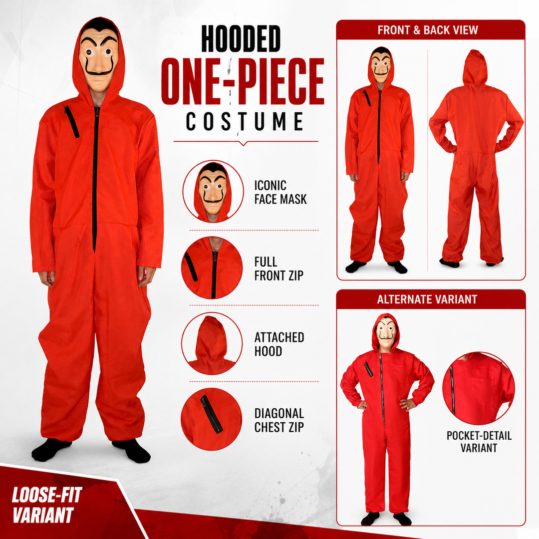 Jumpsuit Costume with Mask Halloween Outfit Set