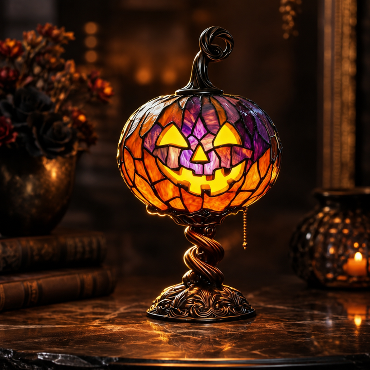 Stained Glass Pumpkin Table Lamp Halloween Light Decoration