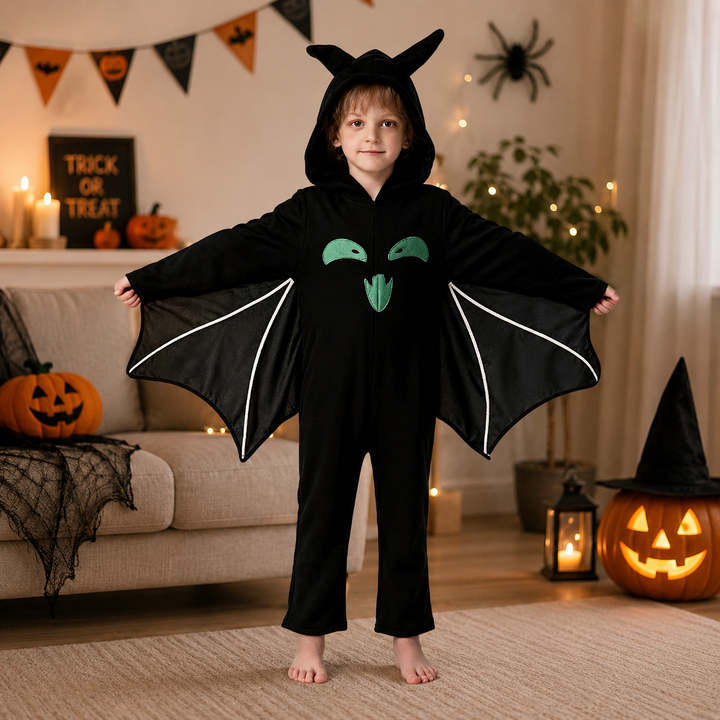 Kids Bat Wings Onesie Jumpsuit Halloween Costume Glow Trim Cosplay
