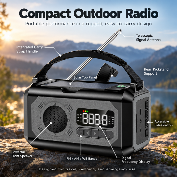 Emergency Weather Radio 12000mAh Digital Display Solar Hand Crank NOAA