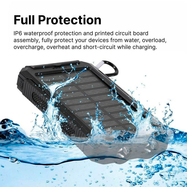 Solar Power Bank Portable Phone Charger Waterproof For Camping