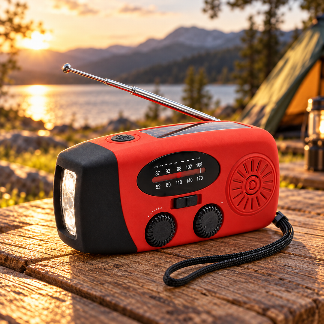 Hand Crank Solar Emergency Radio Power Bank LED Flashlight Wrist Strap